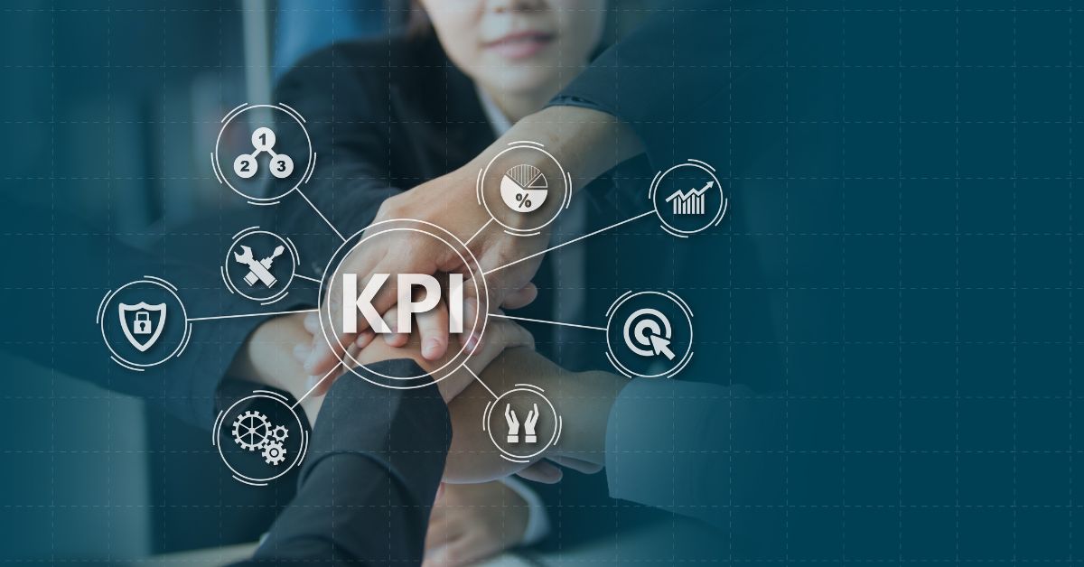 Aligning Vision With KPIs: Digital image featuring a central icon labeled "KPI" surrounded by other, smaller icons.