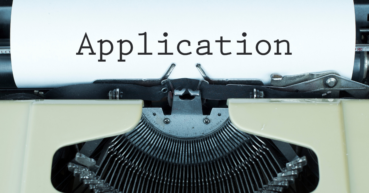 Customized Job Applications: A typewriter holds a piece of paper reading "Application".