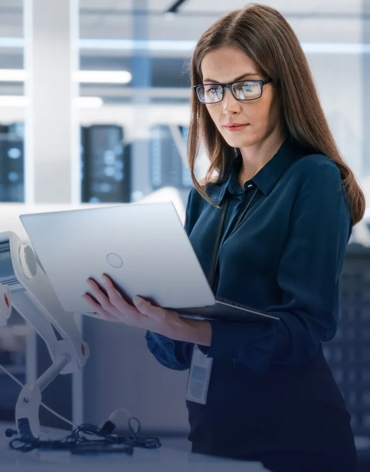 Female Professional Computer Engineer Laptop Glasses
