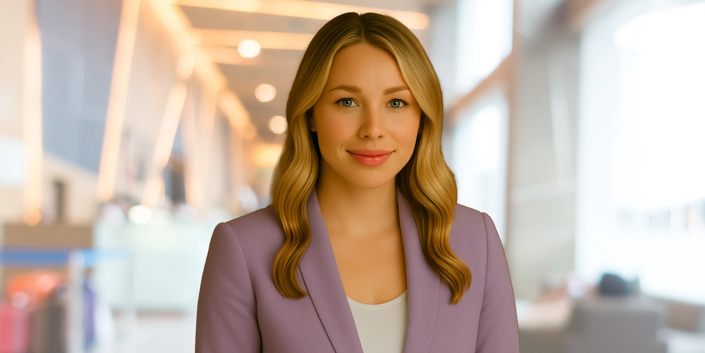 Younger Caroline Smiling Calmly Office Background
